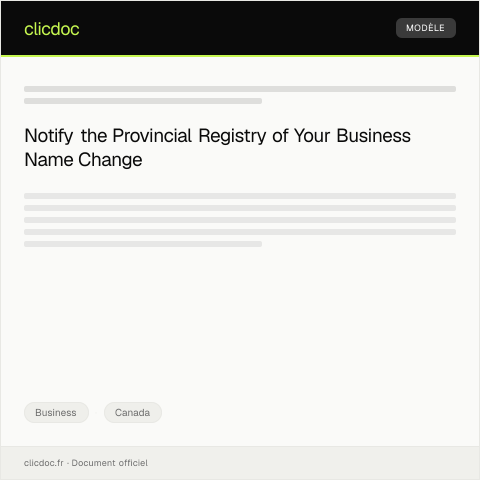 Document preview: Business Name Change Notification – Provincial Registry — Business, Canada