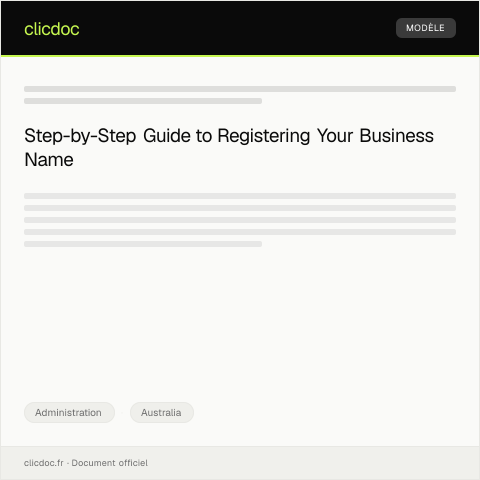 Document preview: Application for Business Name Registration — Administration, Australia