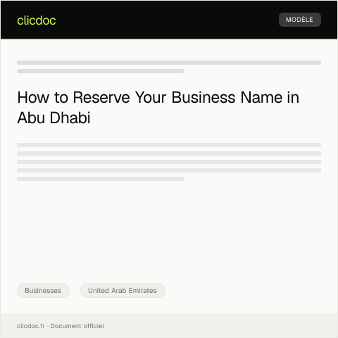 Document preview: Application for Business Name Reservation through Abu Dhabi Business Center — Businesses, United Arab Emirates