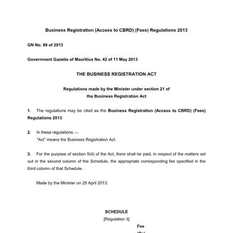Document preview: GN No. 99 of 2013 — Document, Mauritius (CERFA n°GN-No.-99-of-2013)