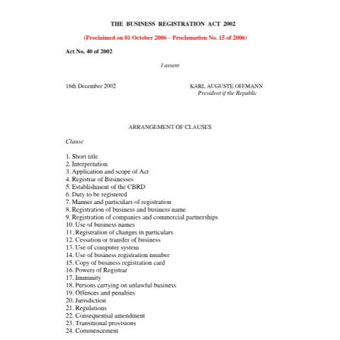 Document preview: BusinessRegistrationAct2002 — Document, Mauritius (CERFA n°BusinessRegistrationAct2002)