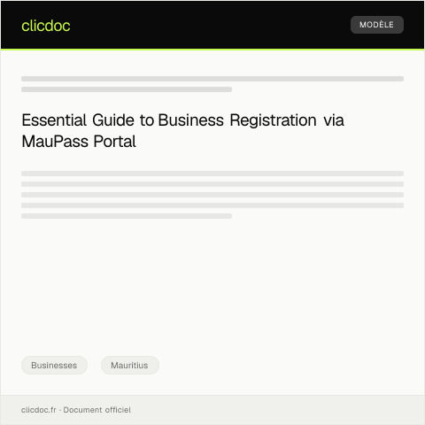 Document preview: Business Registration Application via MauPass Portal — Businesses, Mauritius