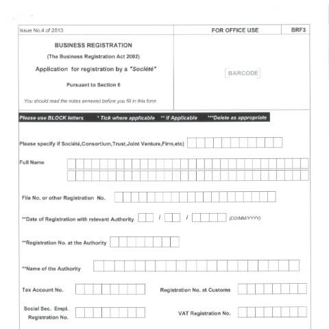 Document preview: BRF3 — Document, Mauritius (CERFA n°BRF3-1)