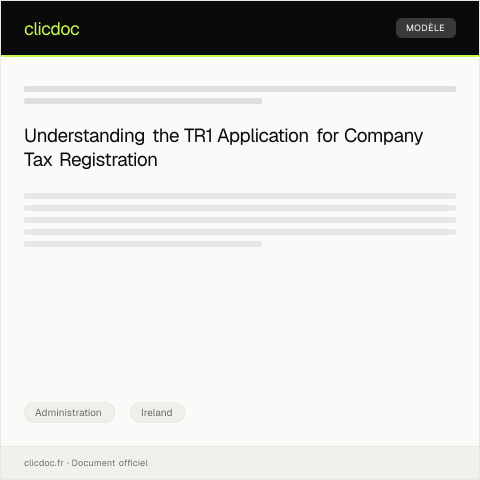 Document preview: Application for Business Tax Registration (TR1) for Company — Administration, Ireland