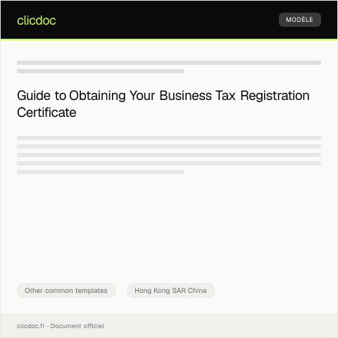 Document preview: Request for Business Tax Registration Certificate (商業稅務註冊證明申請) — Other common templates, Hong Kong SAR China