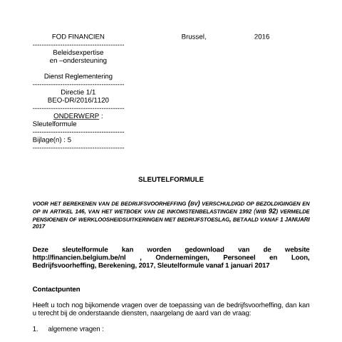 Aperçu du document Sleutelformule vanaf 1 januari 2017 (PDF, 122.16 KB) — FOD Financiën, Belgique (CERFA n°700-sleutelformule-20170101)