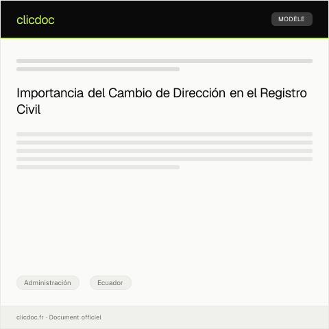 Vista previa del documento Cambio de dirección en la base de datos del Registro Civil — Administración, Ecuador
