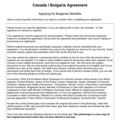 Document preview: Bulgaria/Canada Agreement - Application for Bulgarian old age pension — Income Security Programs, Canada (CERFA n°CAN-BG-1_(AGE))