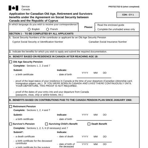Document preview: Cyprus/Canada Agreement - Application for Canadian Old Age, Retirement and Survivors Benefits — Income Security Programs, Canada (CERFA n°ISP5054-CYP)