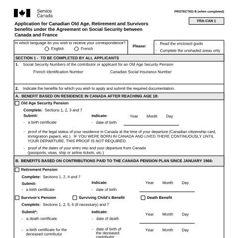 Document preview: France/Canada Agreement - Application for Canadian Old Age, Retirement and Survivors Benefits — Income Security Programs, Canada (CERFA n°ISP5054-FRA)