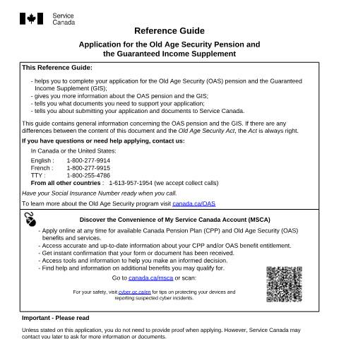Document preview: Reference Guide for the Old Age Security Pension and the Guaranteed Income Supplement — Income Security Programs, Canada (CERFA n°ISP3550A)