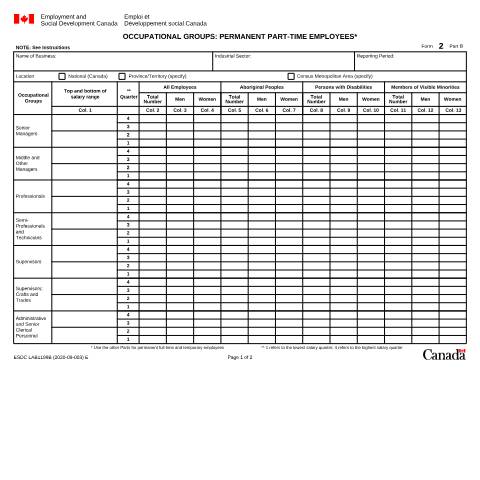 Document preview: Form 2B – Occupational Groups: Permanent Part-Time Employees (Employment Equity Forms 2021) — Labour, Canada (CERFA n°LAB1199B)