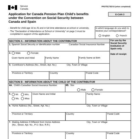Document preview: Spain/Canada Convention - Application for CPP Child's Benefits — Income Security Programs, Canada (CERFA n°ISP5055-ESP)