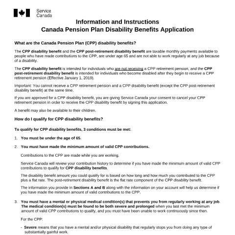 Document preview: Application kit for Canada Pension Plan Disability benefits — Income Security Programs, Canada (CERFA n°ISP1151)