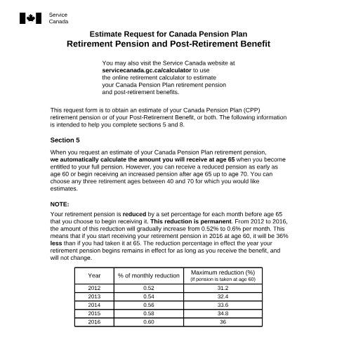 Document preview: Estimate Request for Canada Pension Plan Retirement Pension and Post-Retirement Benefit — Income Security Programs, Canada (CERFA n°ISP1003)