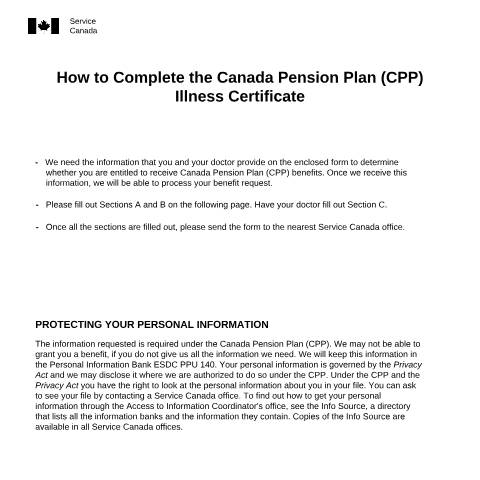 Document preview: Canada Pension Plan Illness Certificate — Income Security Programs, Canada (CERFA n°ISP1403)