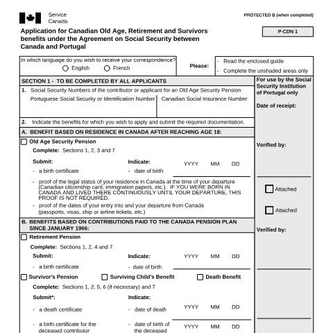 Document preview: Portugal/Canada Agreement - Application for Canadian Old Age, Retirement and Survivors Benefits — Income Security Programs, Canada (CERFA n°ISP5054-PRT)