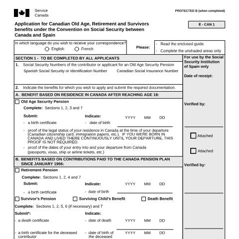 Document preview: Spain/Canada Convention - Application for Canadian Old Age, Retirement and Survivors Benefits — Income Security Programs, Canada (CERFA n°ISP5054-ESP)