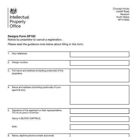 Document preview: Notice by proprietor to cancel a registration — Intellectual Property Office, United Kingdom
