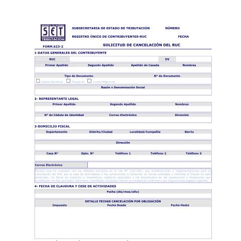 Vista previa del documento Formulario RUC Nº 623 — Otros Formularios / RUC, Paraguay