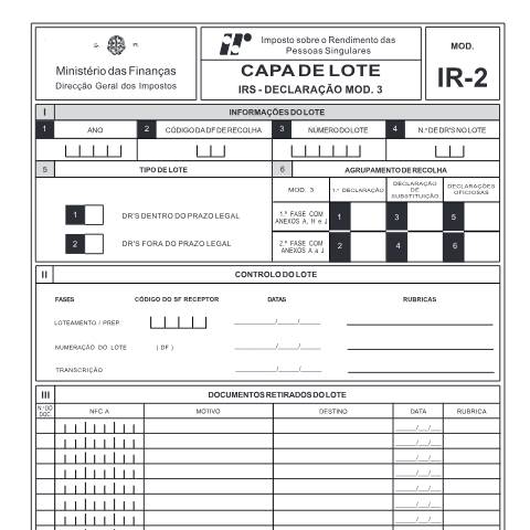 Pré-visualização do documento Capa de Lote Mod. IR-2 — IRS, Portugal