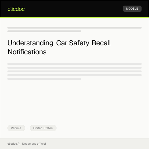 Document preview: Notification of Recall Notice for Car Safety Issue — Vehicle, United States