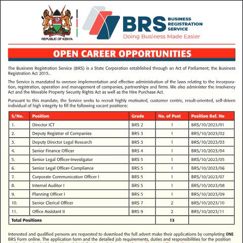 Document preview: BRS_career opportunities — Document, Kenya (CERFA n°BRS_career-opportunities-1)