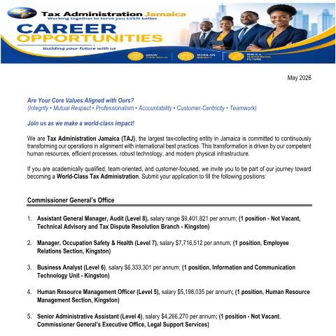 Document preview: Career Opportunities - Job Summary - Published May, 2026 — Document, Jamaica (CERFA n°hr_career_opportunities_22052026)