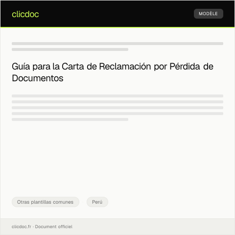 Vista previa del documento Carta de reclamación por pérdida de documentos en trámite en Perú — Otras plantillas comunes, Perú
