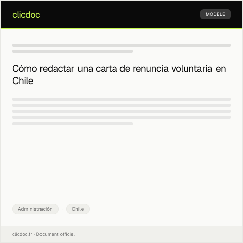 Vista previa del documento Enviar carta de renuncia voluntaria a mi empleador en conformidad con el Código del Trabajo — Administración, Chile