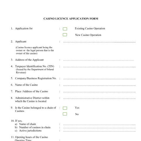 Document preview: Casino Licence Application Form — Other, Sri Lanka