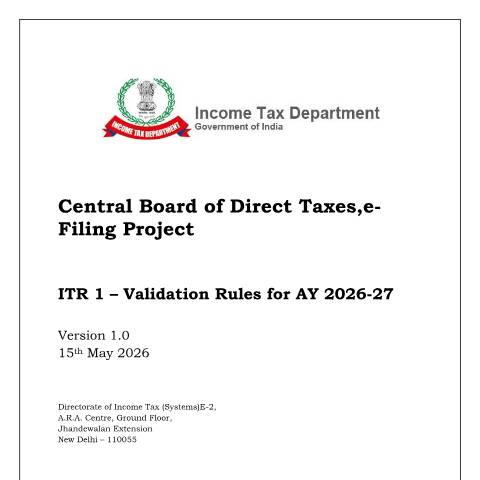 Document preview: CBDT e Filing ITR 1 Validation Rules AY 2026 27 — income_tax_return, India (CERFA n°ITR 1)