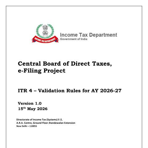 Document preview: CBDT e Filing ITR 4 Validation Rules AY 2026 27 — income_tax_return, India (CERFA n°ITR 4)