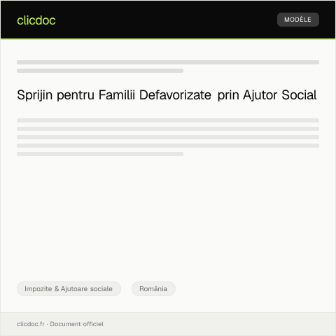 Document preview: Cerere pentru acordarea ajutorului social pentru familii defavorizate — Impozite & Ajutoare sociale, România