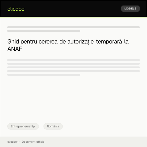 Document preview: Cerere pentru obținerea autorizației de funcționare temporară — Entrepreneurship, România