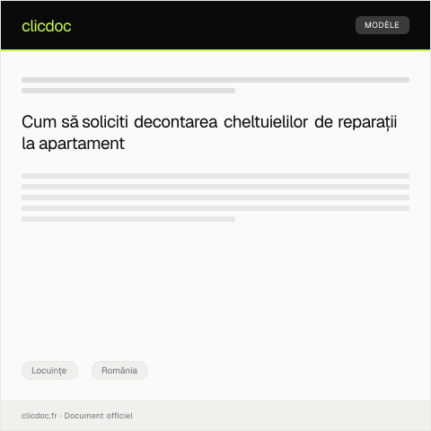 Document preview: Cerere de decontare a cheltuielilor de reparații la apartament — Locuințe, România