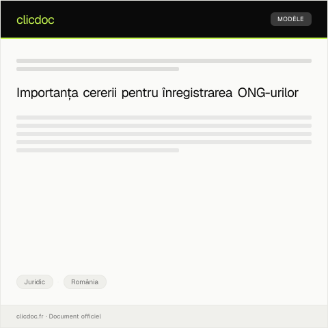 Document preview: Cerere pentru înregistrarea unei asociații non-guvernamentale — Juridic, România