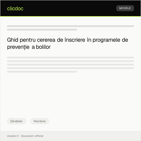 Document preview: Cerere pentru înscrierea în programe de prevenție a bolilor transmisibile — Sănătate, România