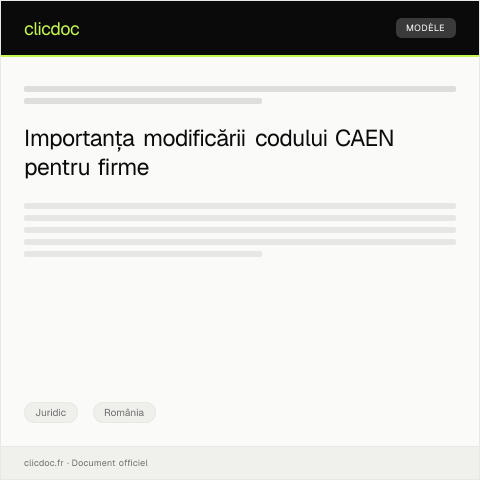 Document preview: Cerere pentru modificarea codului CAEN al firmei — Juridic, România