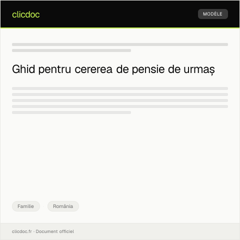 Document preview: Cerere pentru acordarea pensiei de urmaș și înregistrarea în evidențele sociale — Familie, România