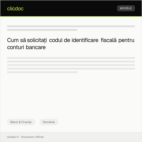 Document preview: Cerere pentru eliberarea codului de identificare fiscală pentru conturi bancare — Bănci & Finanțe, România