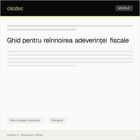 Document preview: Cerere pentru reînnoirea adeverinței fiscale — Alte modele frecvente, România