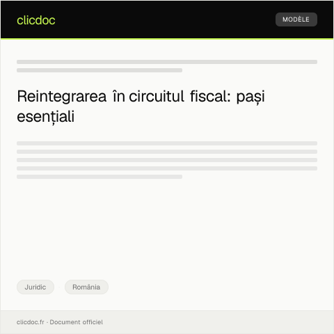 Document preview: Cerere pentru reintegrarea în circuitul fiscal — Juridic, România