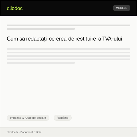 Document preview: Cerere de restituire a TVA-ului — Impozite & Ajutoare sociale, România