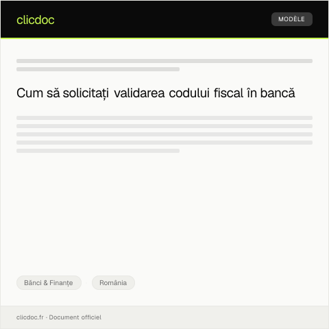 Document preview: Cerere pentru validarea codului fiscal în sistemul bancar — Bănci & Finanțe, România