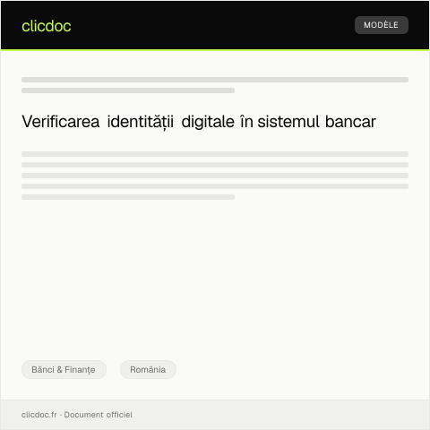 Document preview: Cerere pentru verificarea și validarea identității digitale în sistemul bancar — Bănci & Finanțe, România
