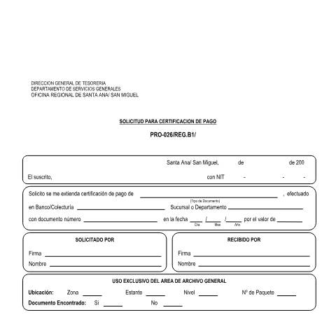 Vista previa del documento PRO-026 / REG.B1 — Documento oficial, El Salvador (CERFA n°PRO-026)