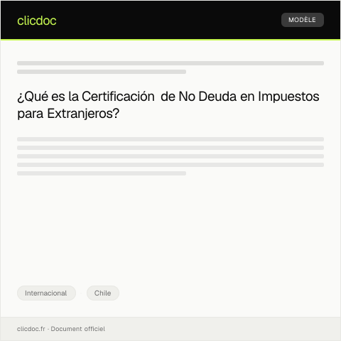 Vista previa del documento Certificación de No Deuda en Impuestos para Extranjeros — Internacional, Chile
