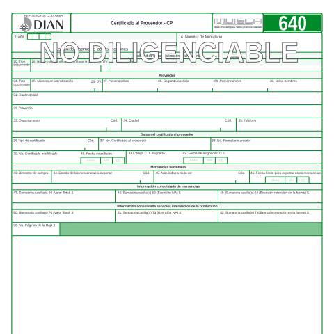 Vista previa del documento Certificado al Proveedor - CP — Año 2010, Colombia (CERFA n°F640-2010)