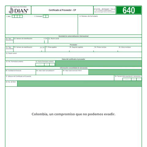 Vista previa del documento Certificado al Proveedor - CP — Año 2014, Colombia (CERFA n°F640-2014)